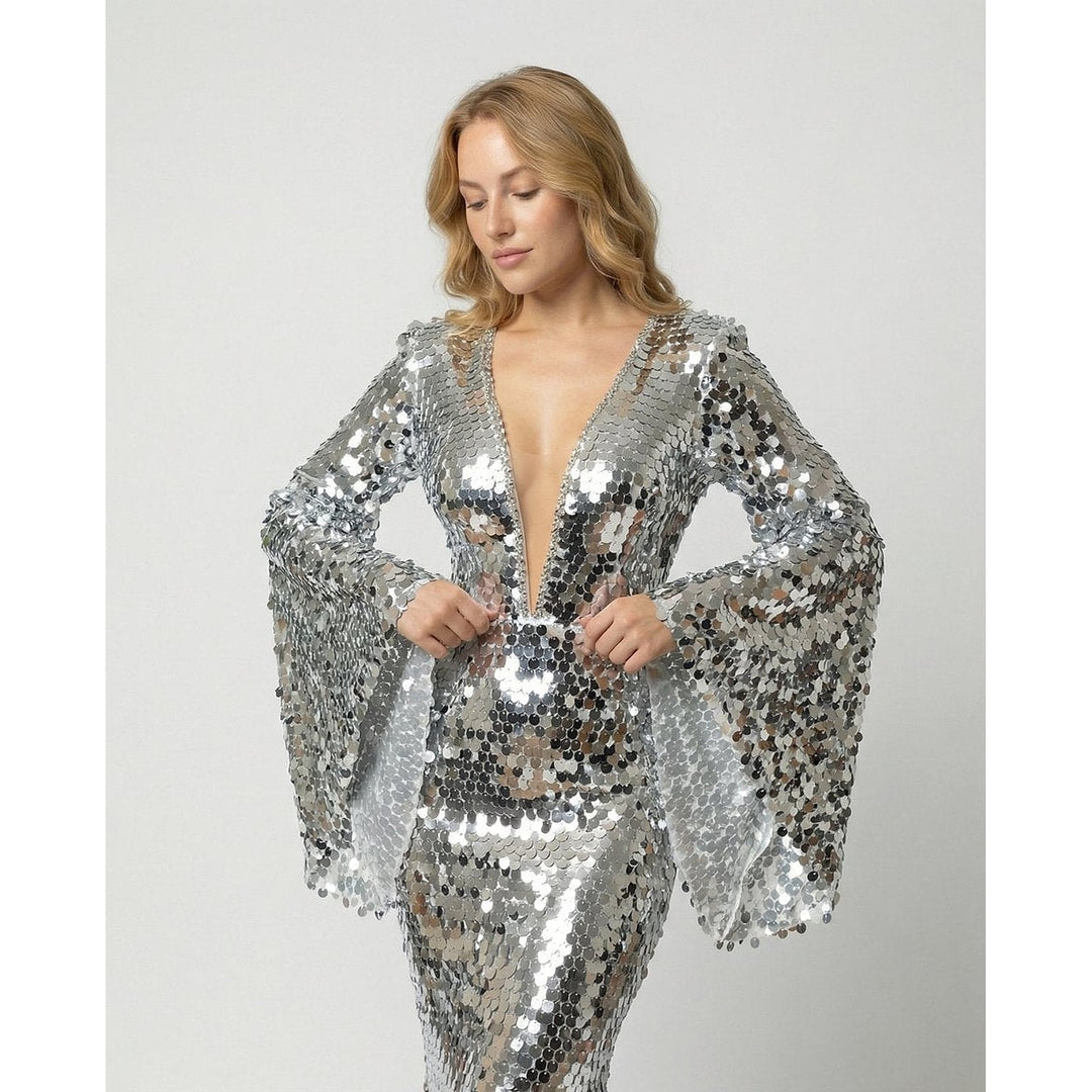 Women's Sparkly Dress in Silver, front view