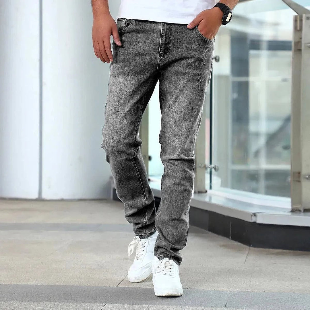 Men's Slim Fit Tapered Jeans in Gray, front view