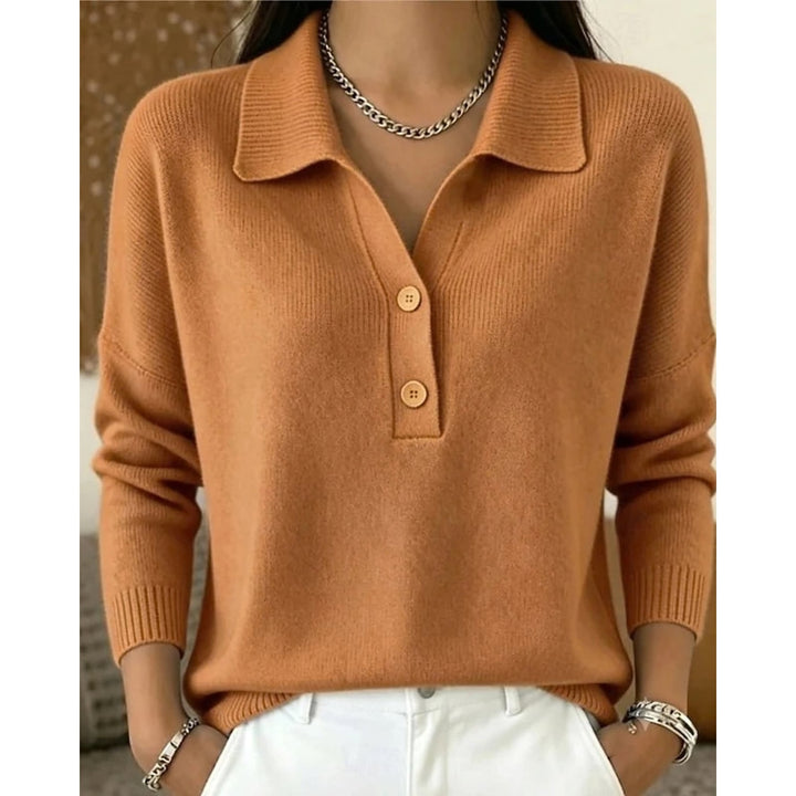 Women's Polo Collar Sweater in Khaki, front view