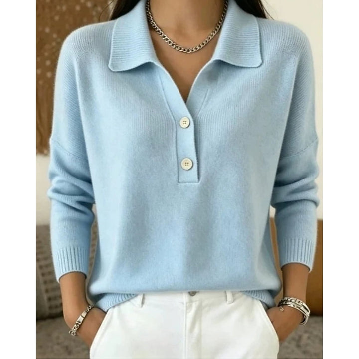 Women's Polo Collar Sweater in Blue, front view
