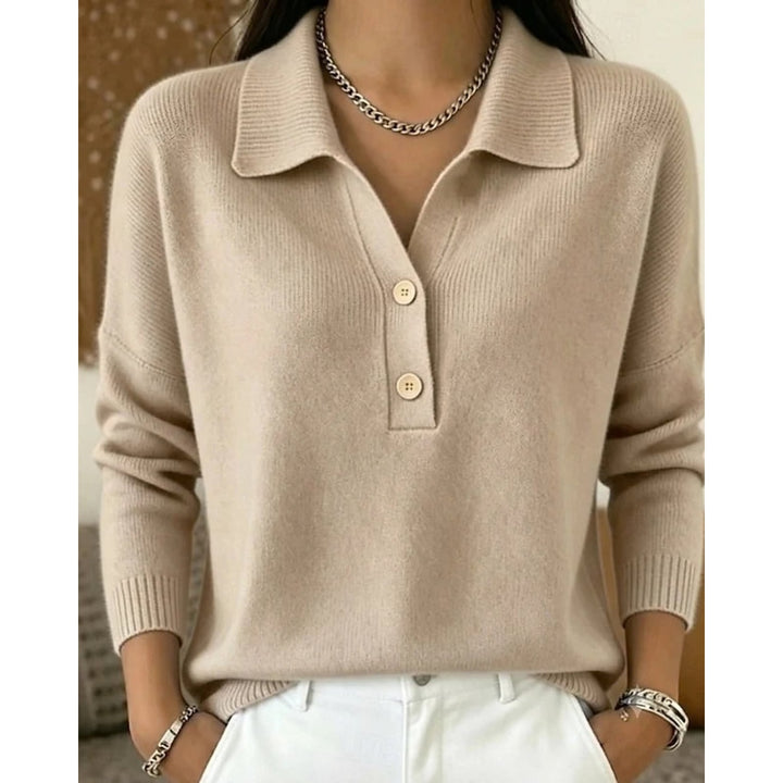 Women's Polo Collar Sweater in Beige, front view