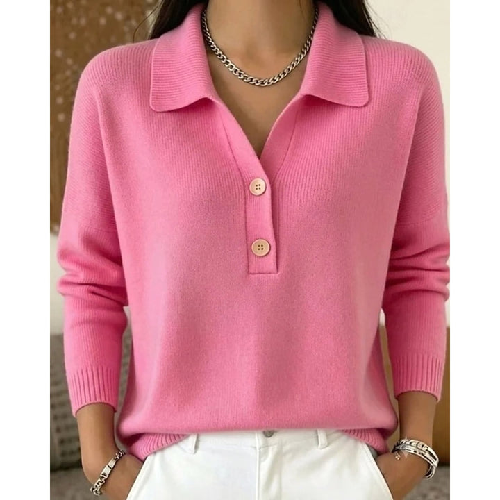Women's Polo Collar Sweater in Pink, front view