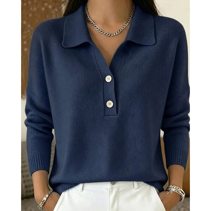 Women's Polo Collar Sweater in Navy, front view
