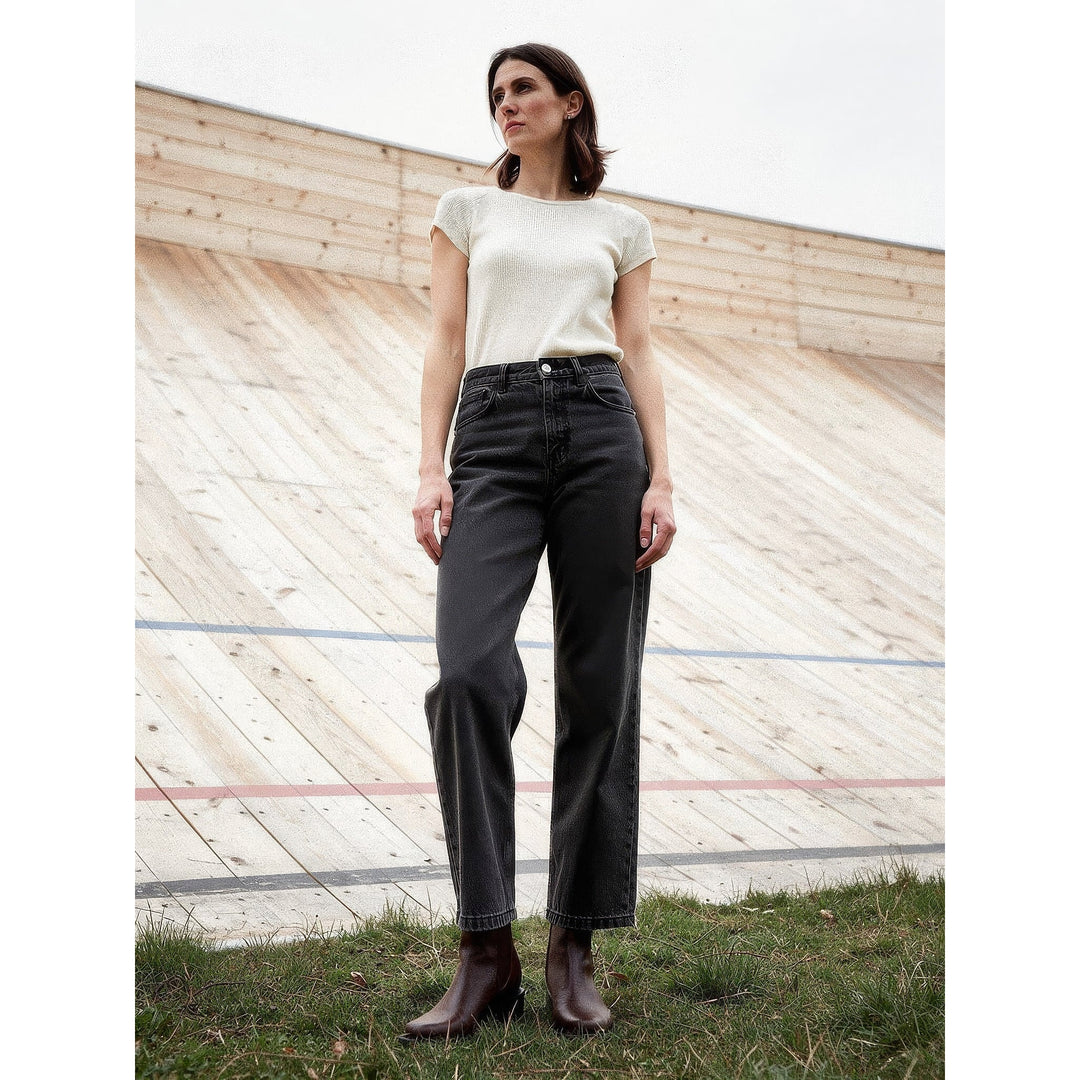 Women's Straight Leg Jeans in Black, front view