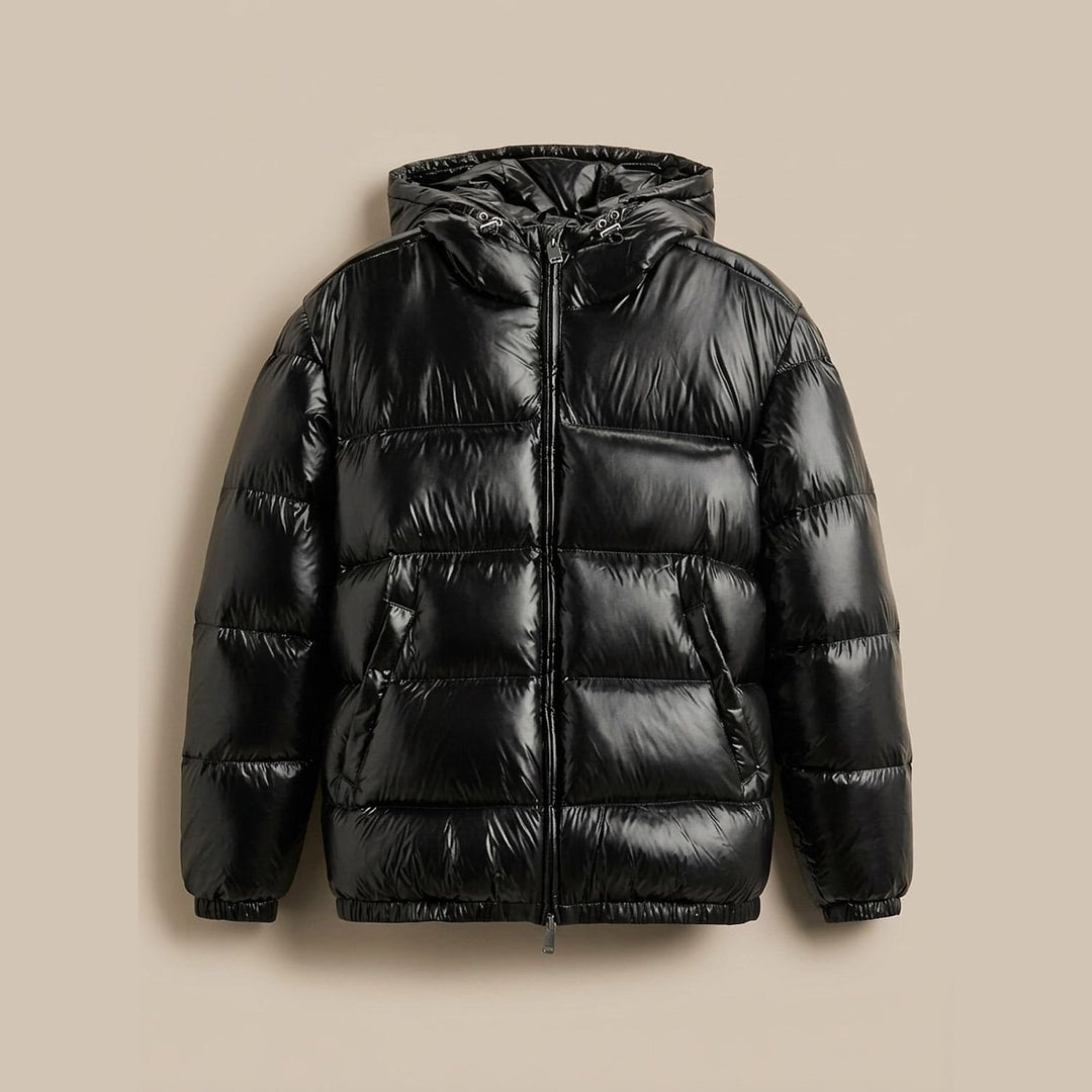 Men's Down Jacket in Black, front view