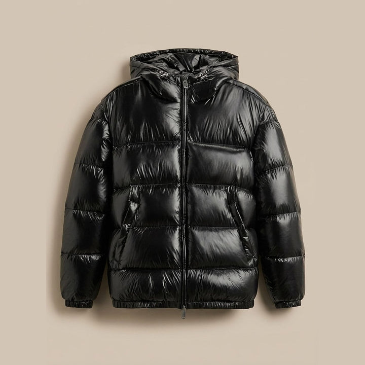 Men's Down Jacket in Black, front view