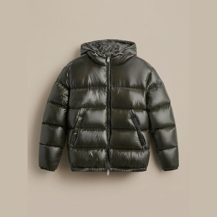 Men's Down Jacket in Olive Green, front view
