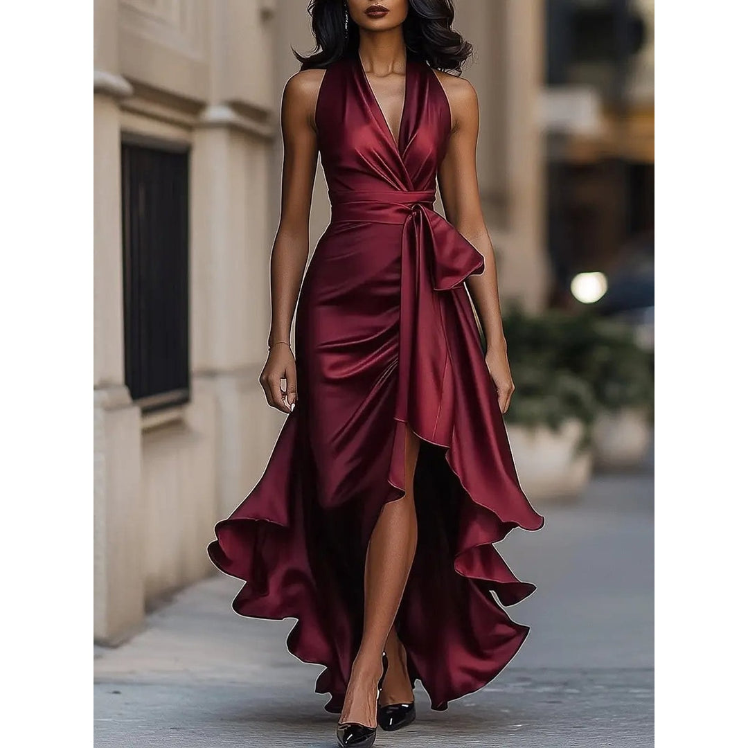 Women's Cocktail Dress in Burgundy, front view