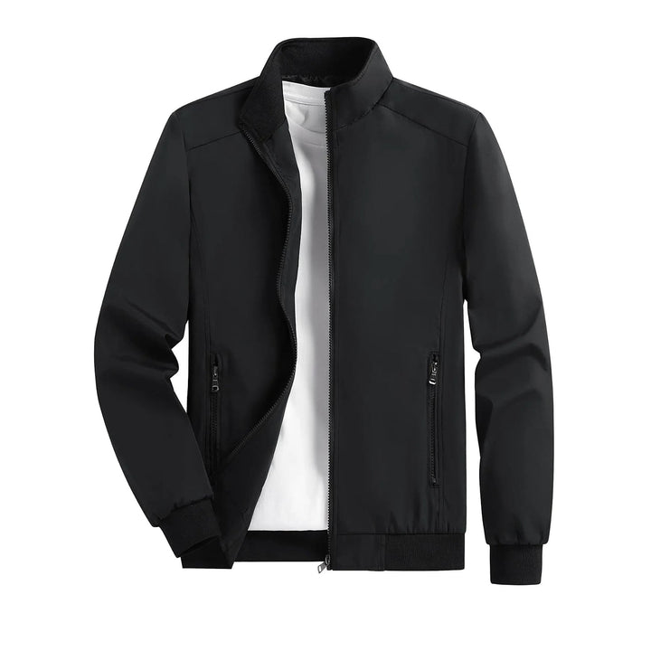 Men's Stand Collar Jacket in Black, front view