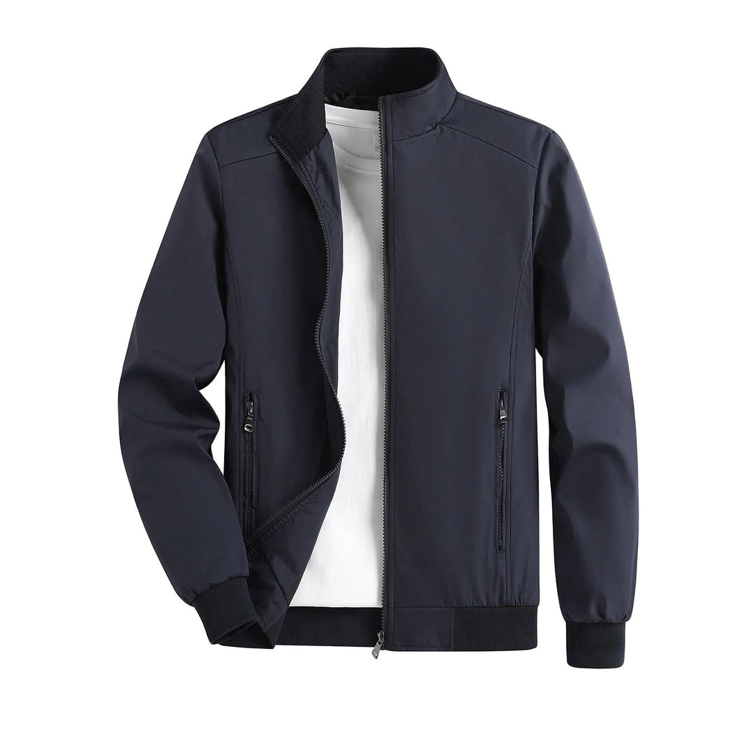 Men's Stand Collar Jacket in Navy, front view