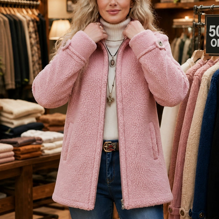 Women's Plush Zipper-Up Jacket in Pink, front view