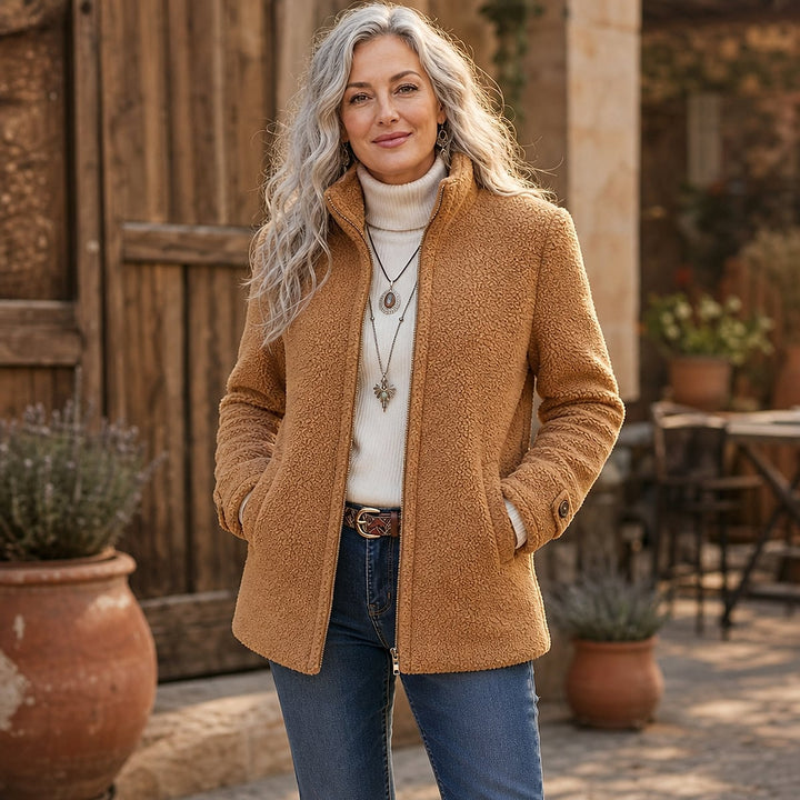 Women's Plush Zipper-Up Jacket, front view 3