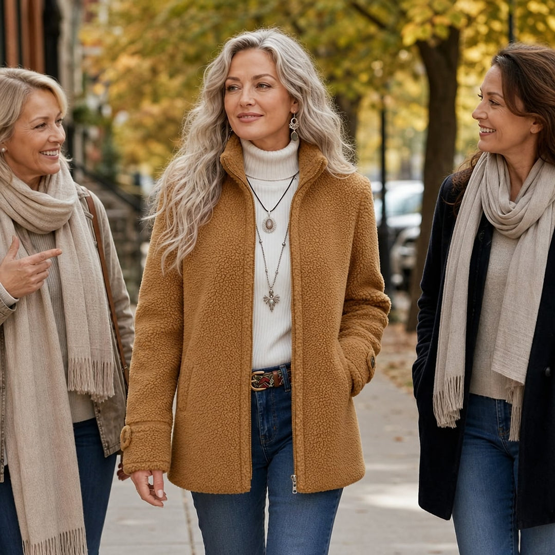 Women's Plush Zipper-Up Jacket, front view 4