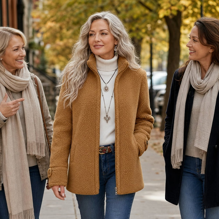 Women's Plush Zipper-Up Jacket, front view 4