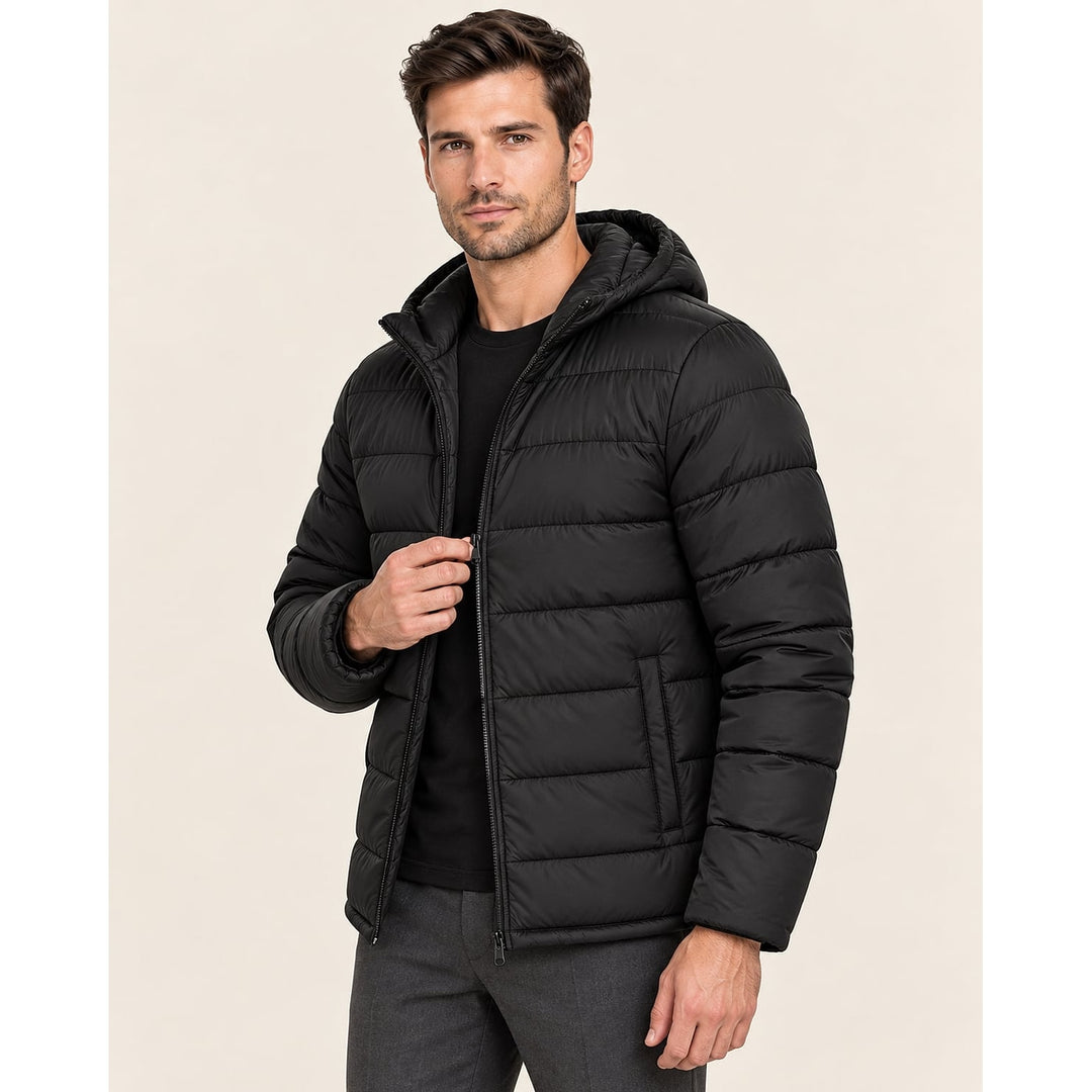 Men's Black Puffer Jacket, front view