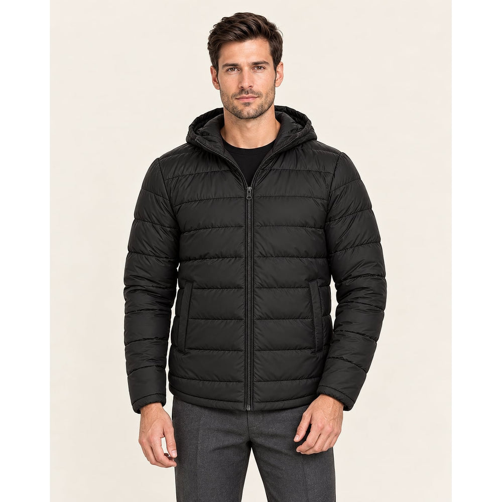 Men's Black Puffer Jacket, front view 2