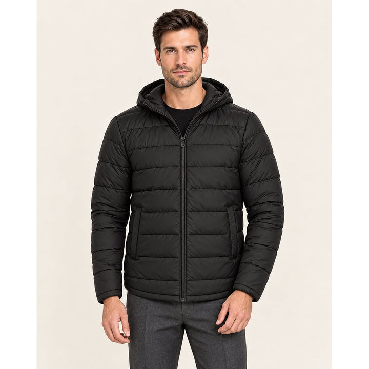 Men's Black Puffer Jacket, front view 2