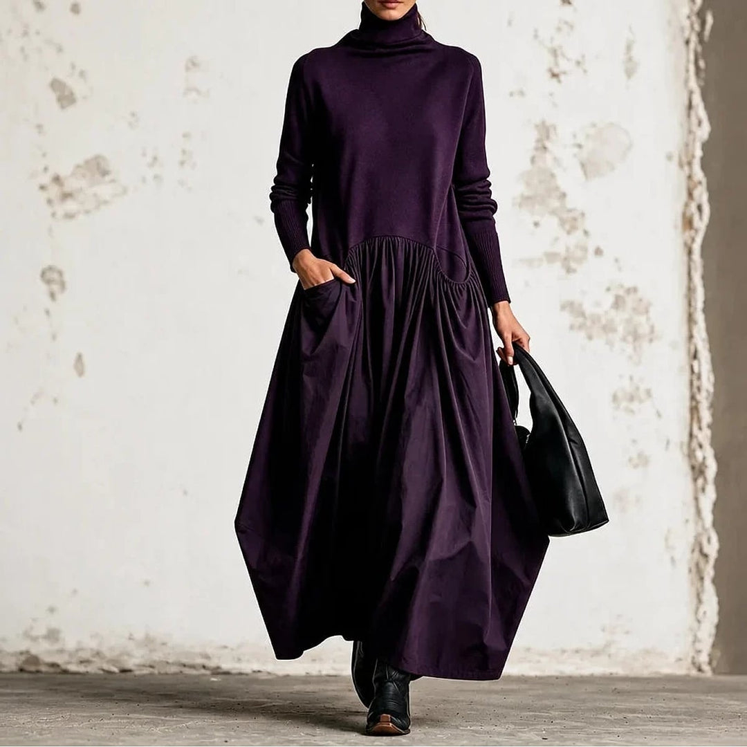 Women's High Neck Maxi Dress in Purple, front view