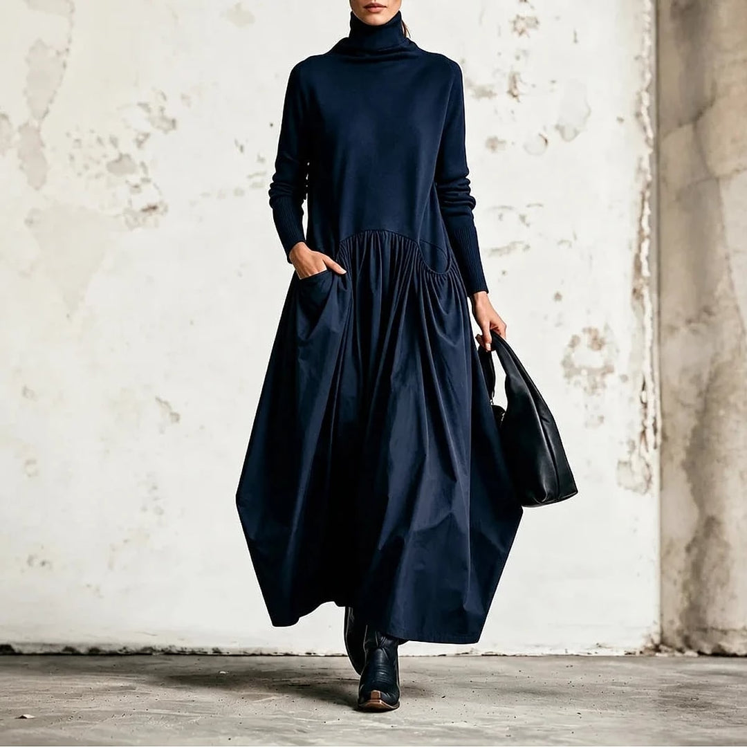 Women's High Neck Maxi Dress in Blue, front view