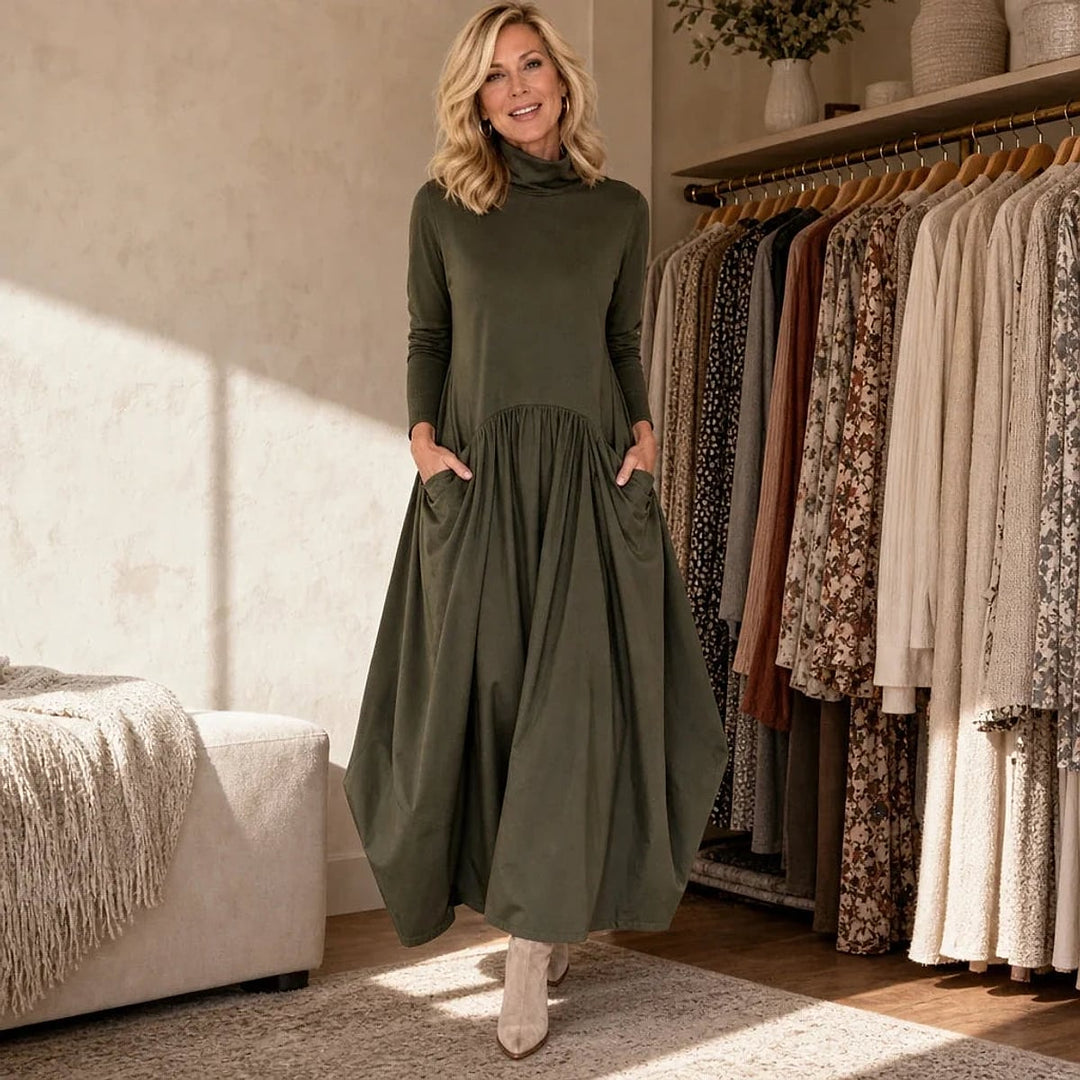 Women's High Neck Maxi Dress, front view 3