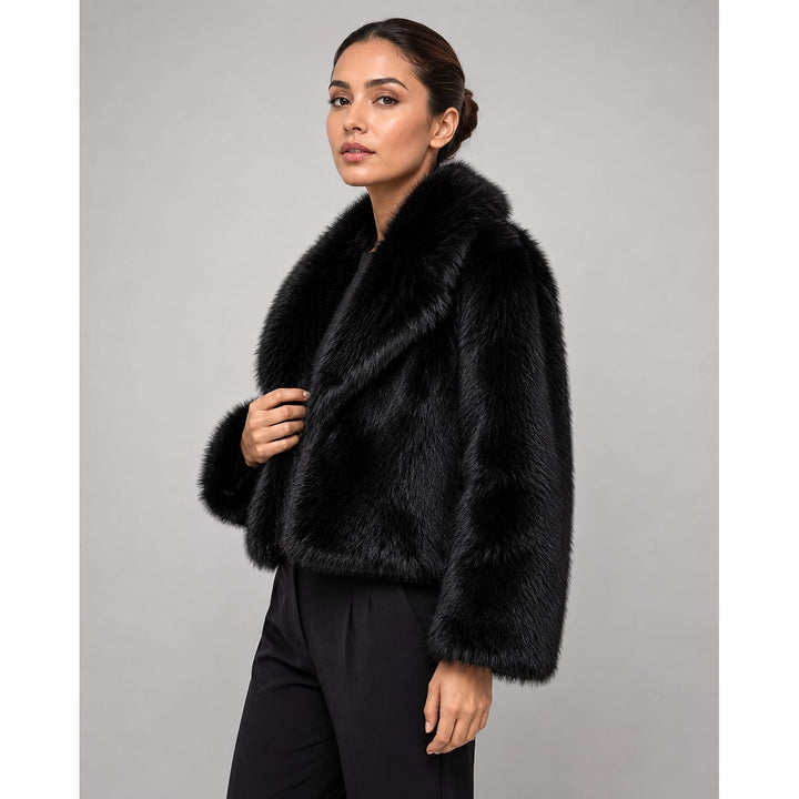 Women's Cropped Faux Fur Jacket, detail view 3