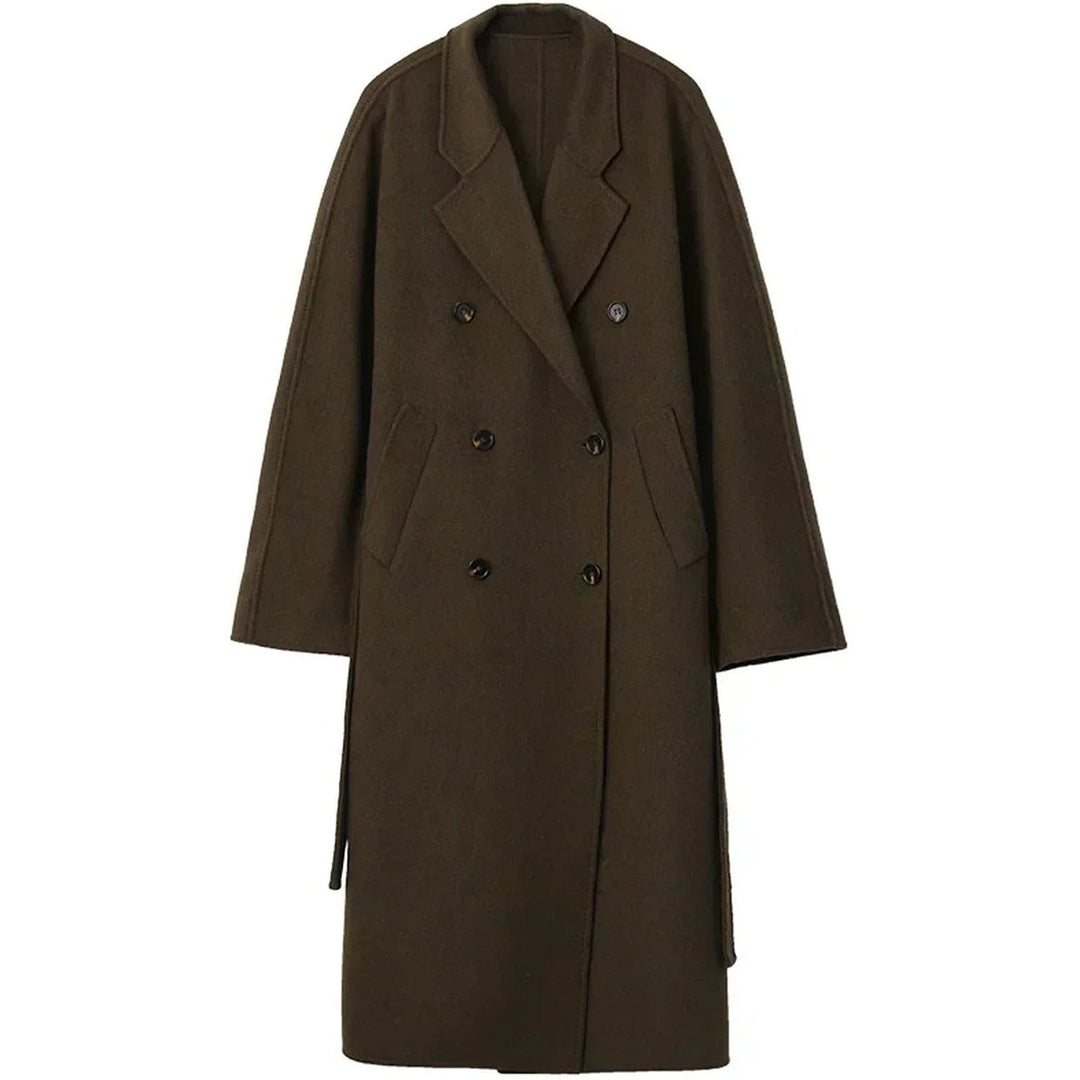 Women's Belted Wool Maxi Coat in Brown, front view