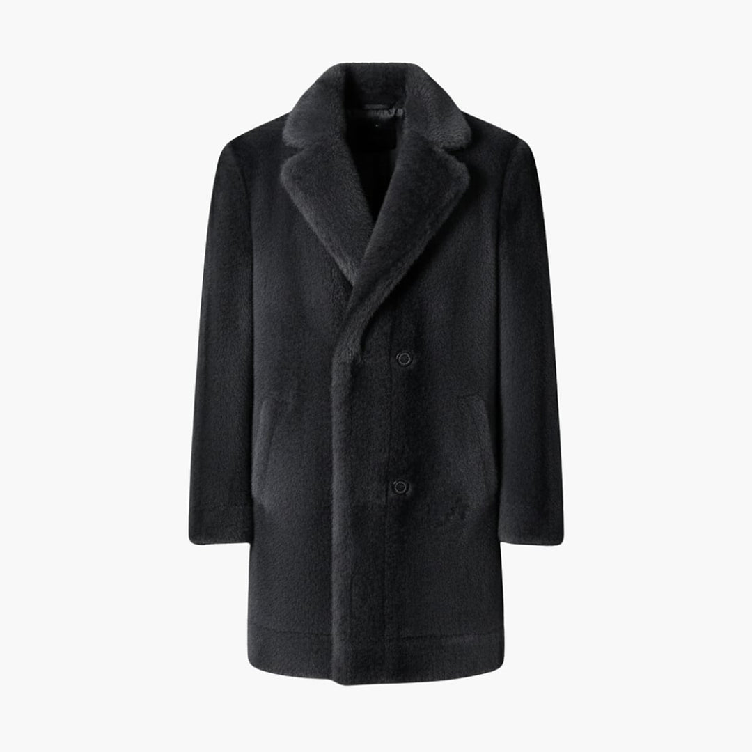 Men's Button Front Faux Fur Coat, front view