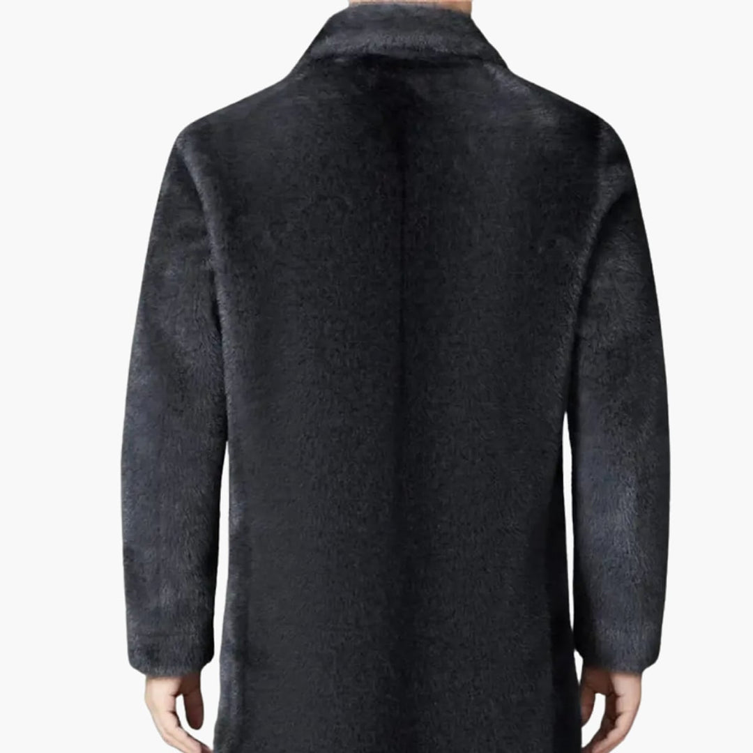 Men's Button Front Faux Fur Coat, back view
