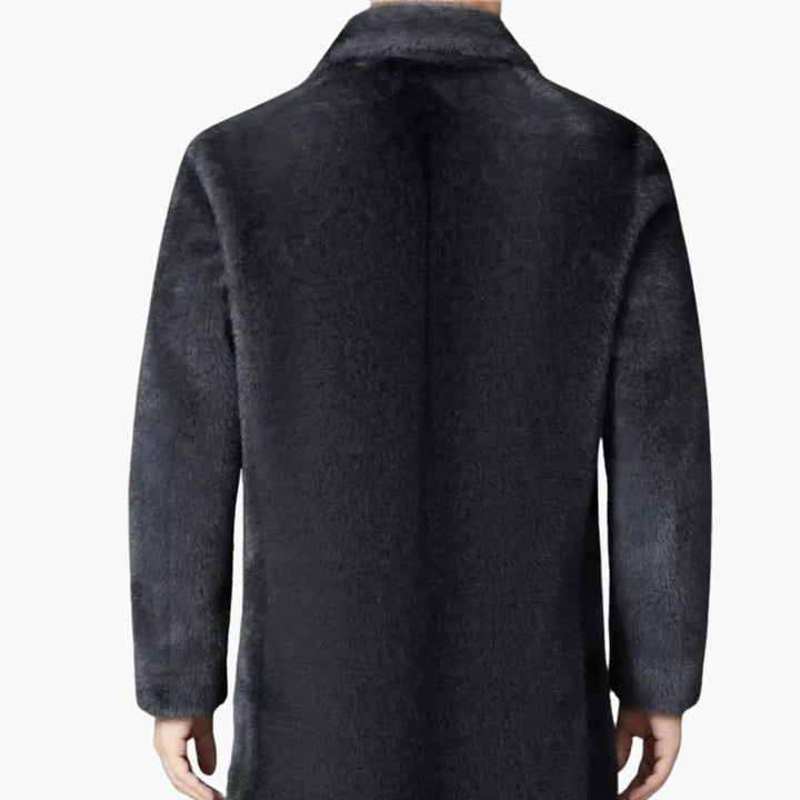 Men's Button Front Faux Fur Coat, back view