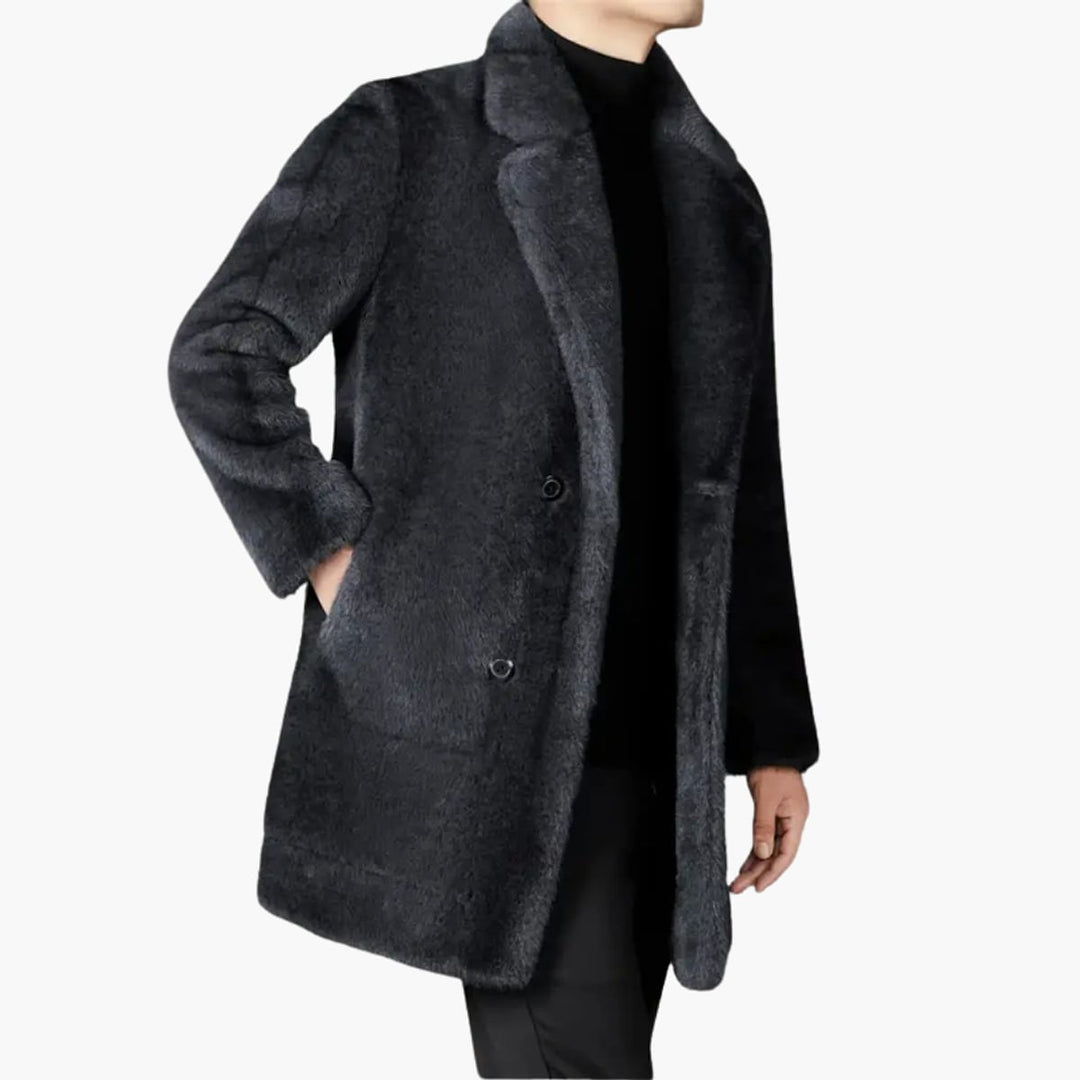Men's Button Front Faux Fur Coat, side view
