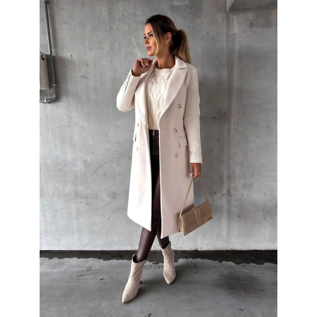 Women's Long Coat in Cream, front view
