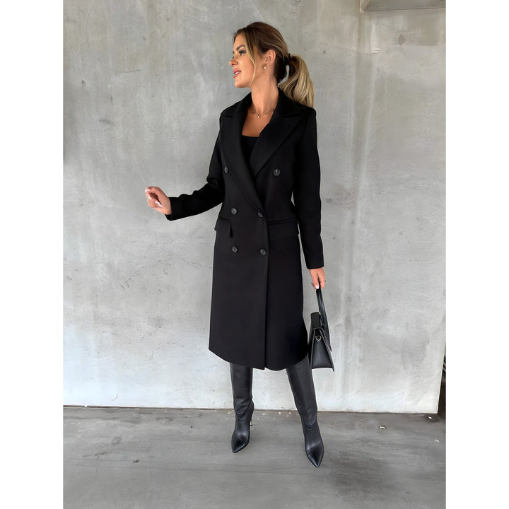 Women's Long Coat in Black, front view