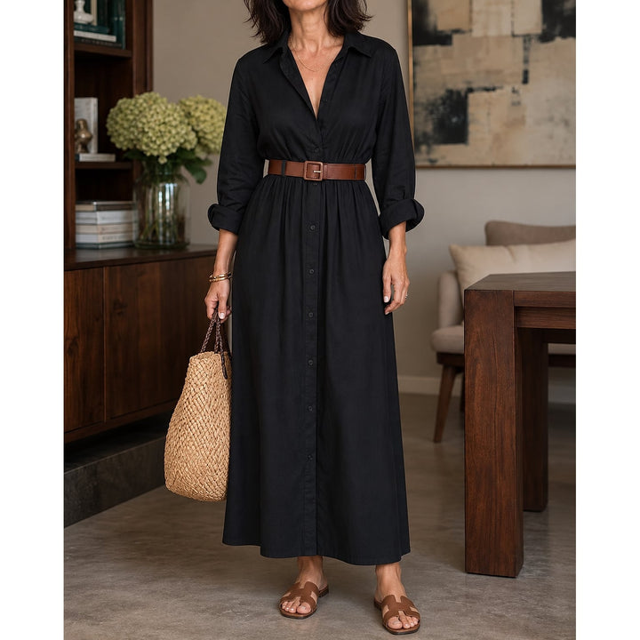 Women's Belted Maxi Shirt Dress, front view