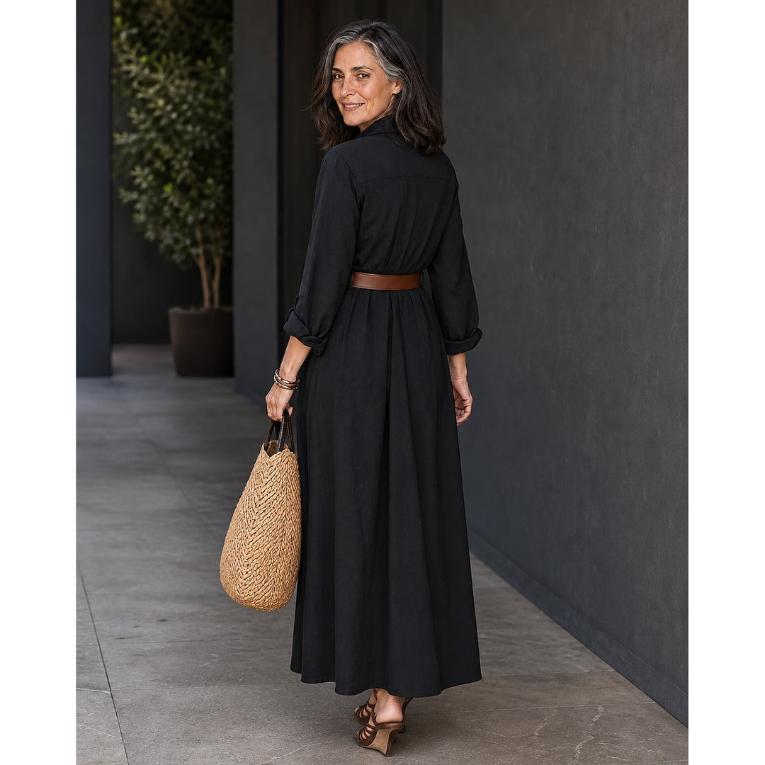 Women's Belted Maxi Shirt Dress, detail view