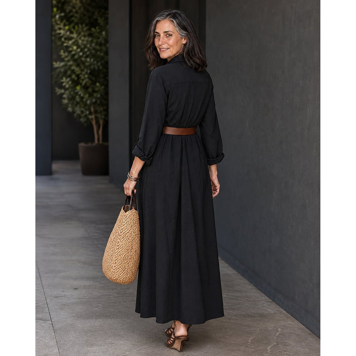 Women's Belted Maxi Shirt Dress, detail view