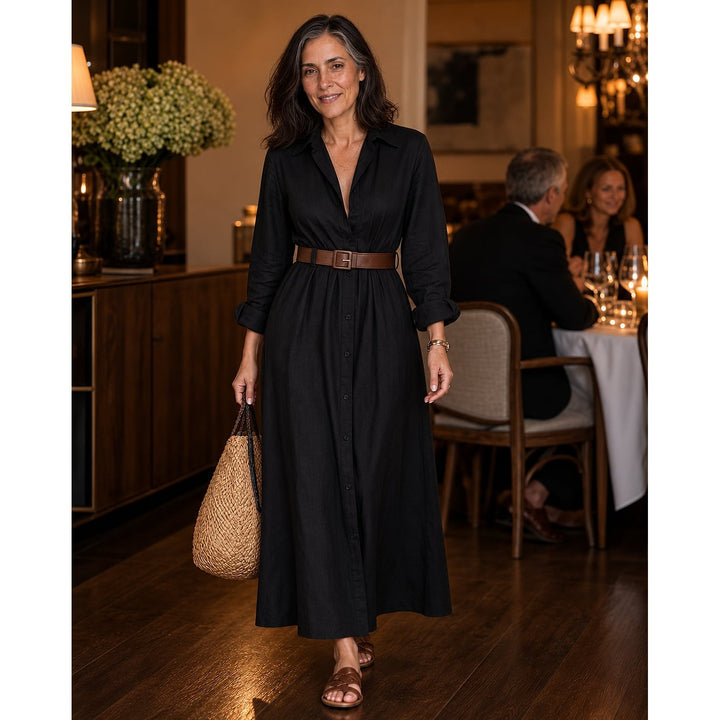 Women's Belted Maxi Shirt Dress, detail view 2