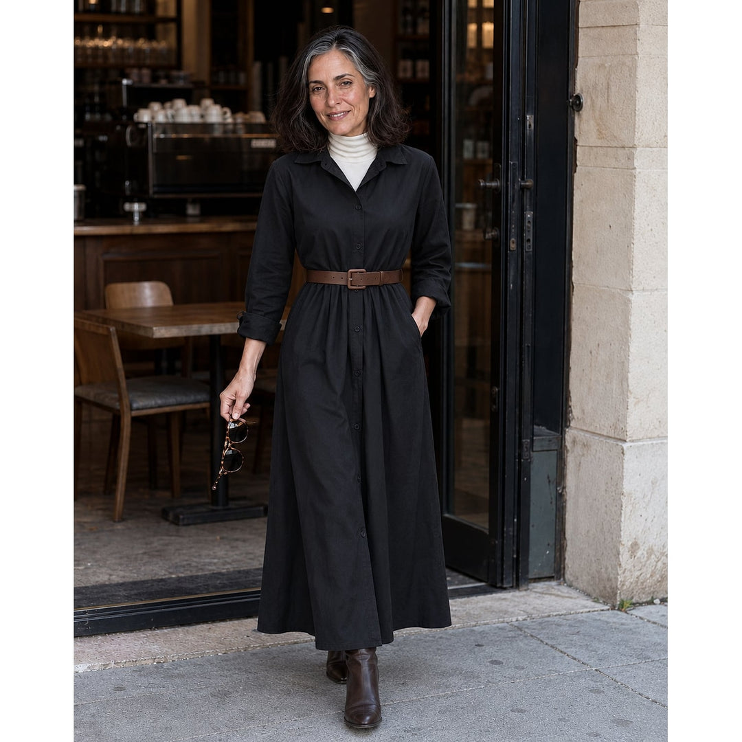 Women's Belted Maxi Shirt Dress, detail view 4