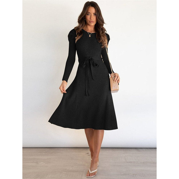 Women's Knit Midi Dress in Black, front view