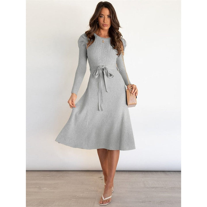 Women's Knit Midi Dress in Gray, front view