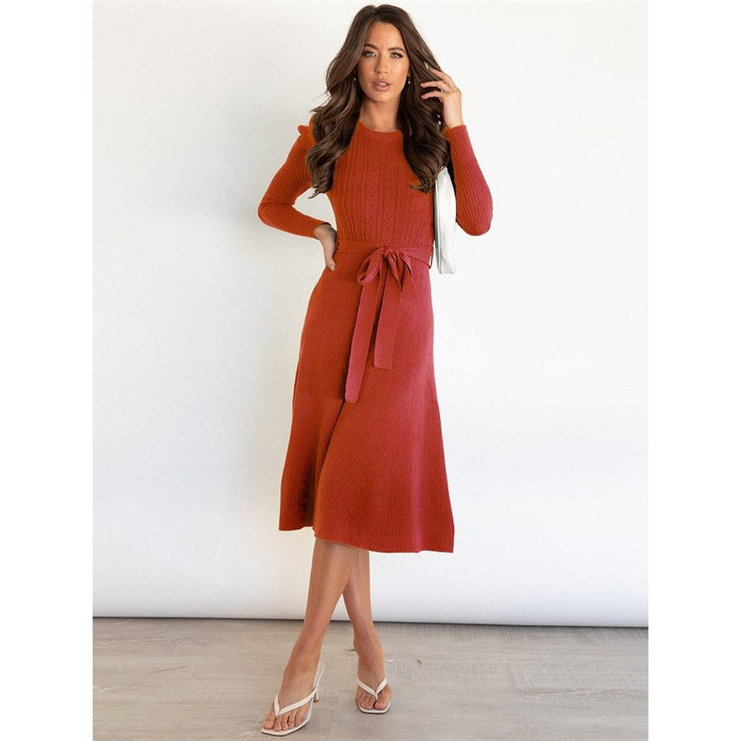 Women's Knit Midi Dress in Red, front view