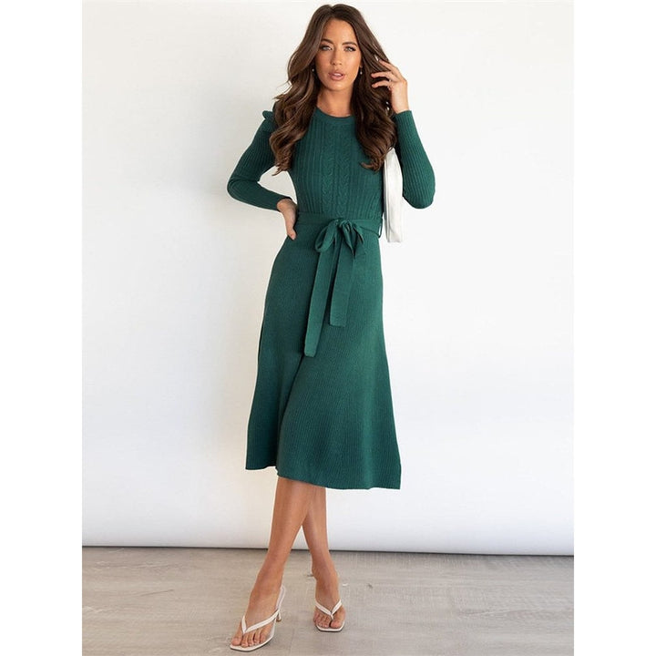 Women's Knit Midi Dress in Green, front view