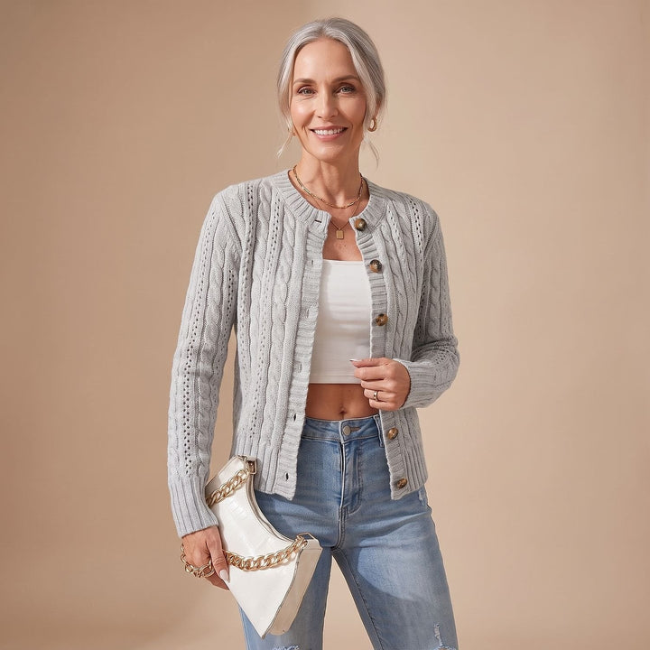 Women's Cropped Cardigan in Gray, front view