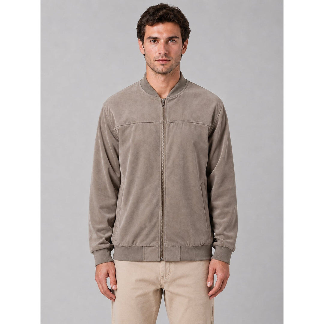 Men's Bomber Jacket in Taupe, front view