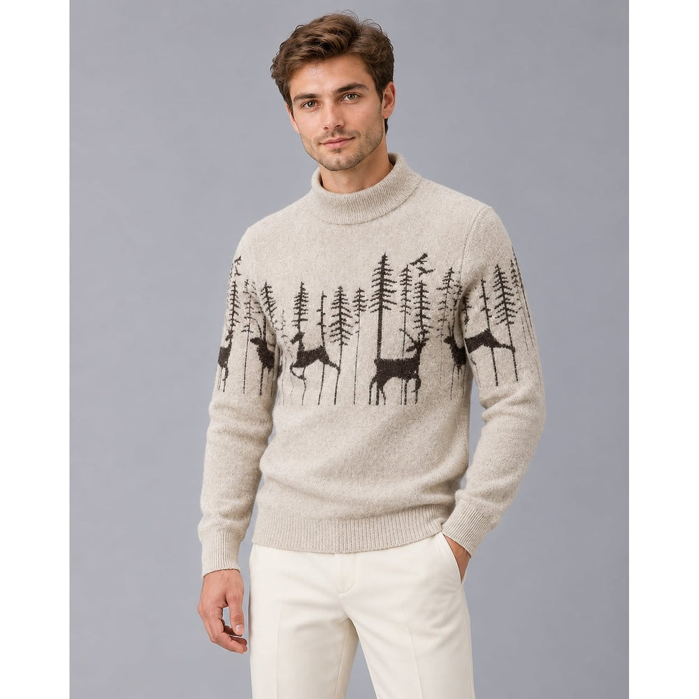 Men's Cable Knit Christmas Sweater in Beige, front view