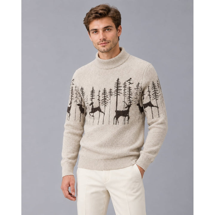 Men's Cable Knit Christmas Sweater in Beige, front view