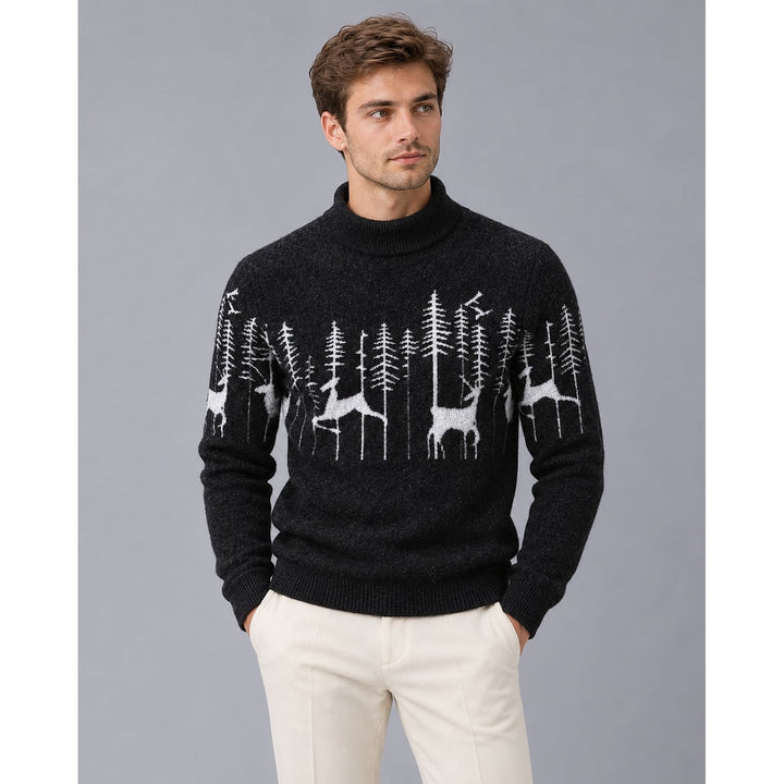 Men's Cable Knit Christmas Sweater in Black, front view