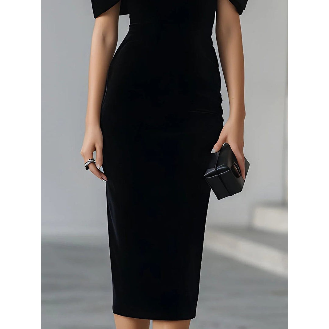 Women's Velvet Midi Cocktail Dress, front view 3
