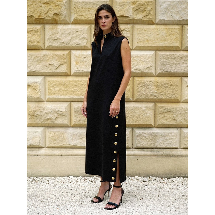 Women's Black Column Dress, front view