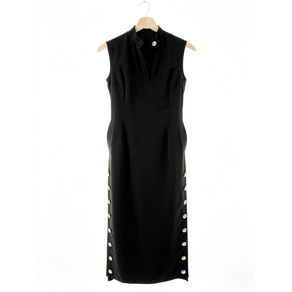 Women's Black Column Dress, front view 2