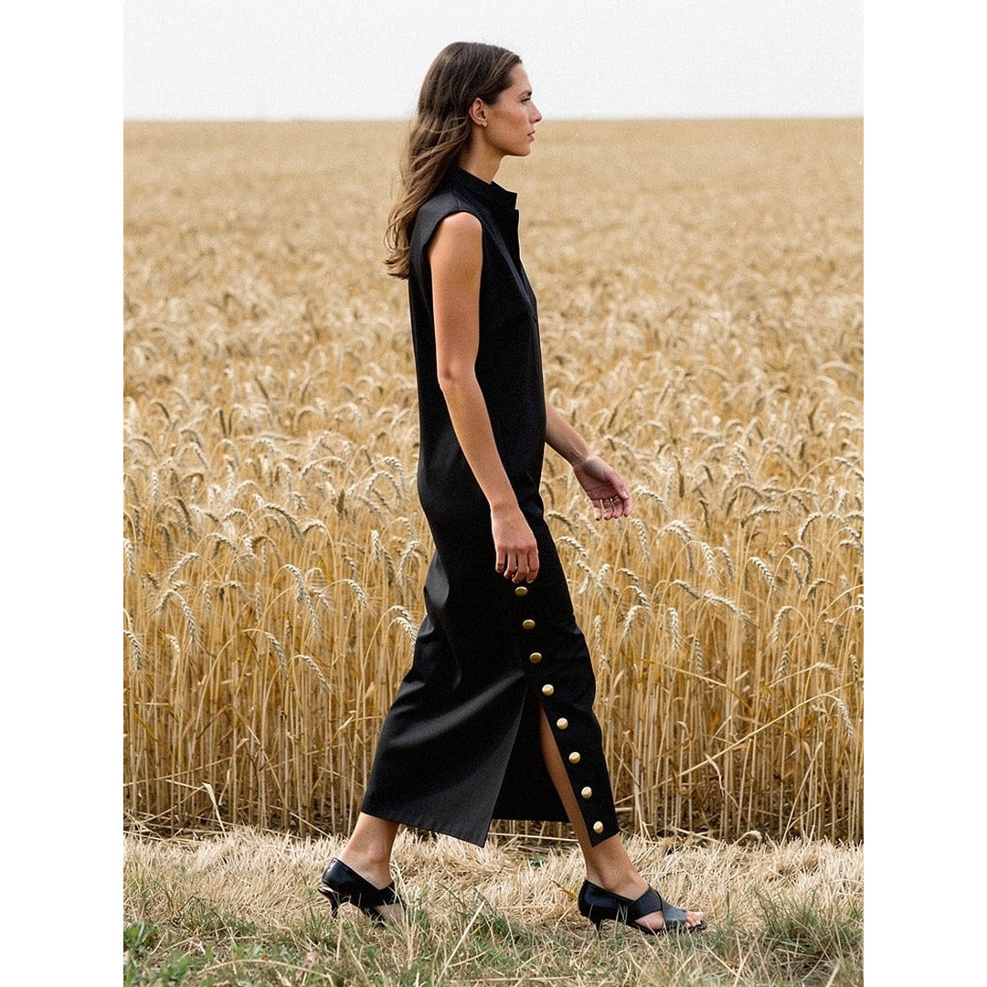 Women's Black Column Dress, side view